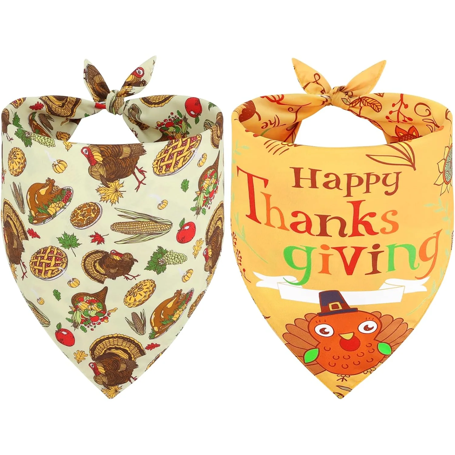 Vivifying Thanksgiving Dog Bandanas, 2 Pack, turkey and pizza, l