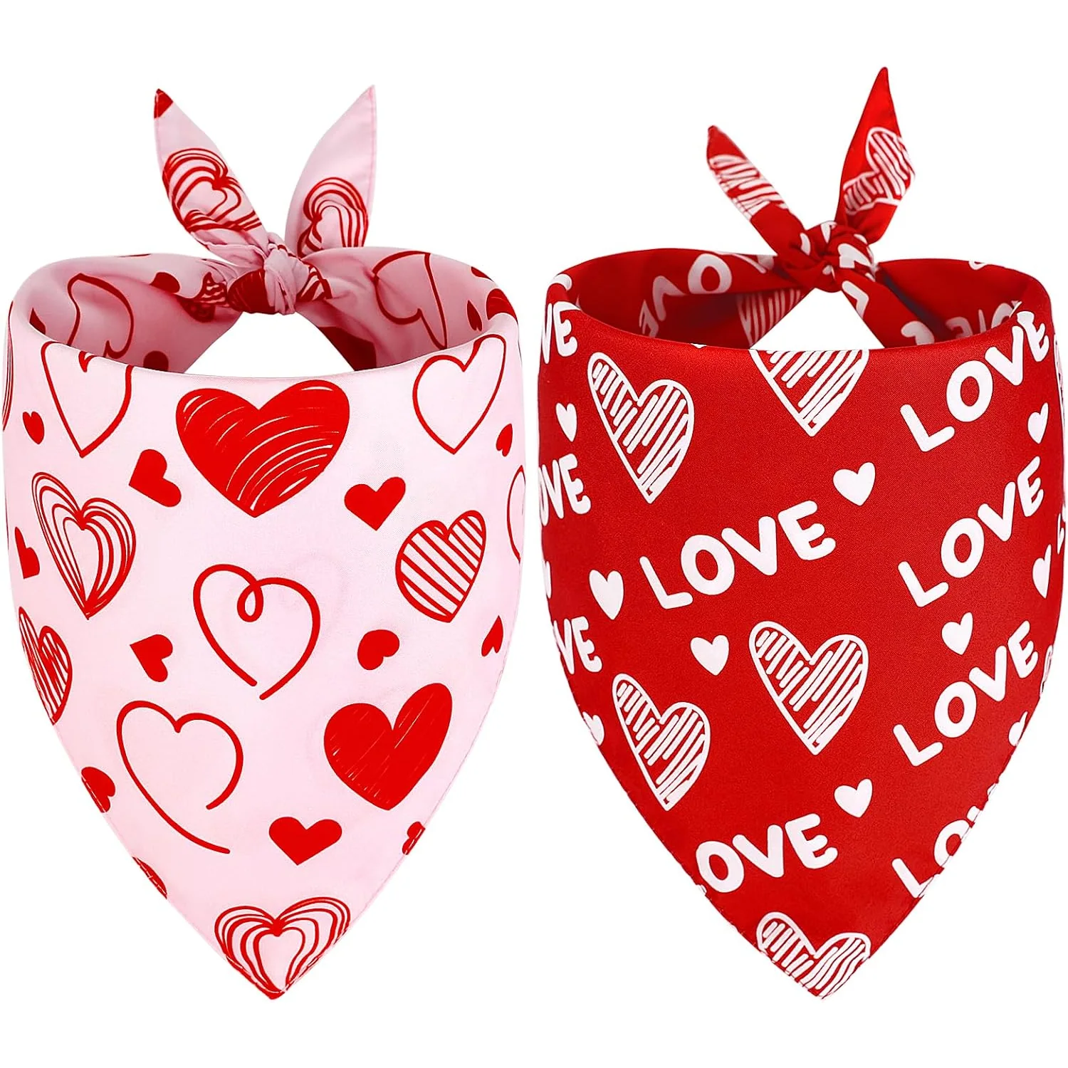 Vivifying Valentine's Day Dog Bandanas, 2 Pack, red and pink, l