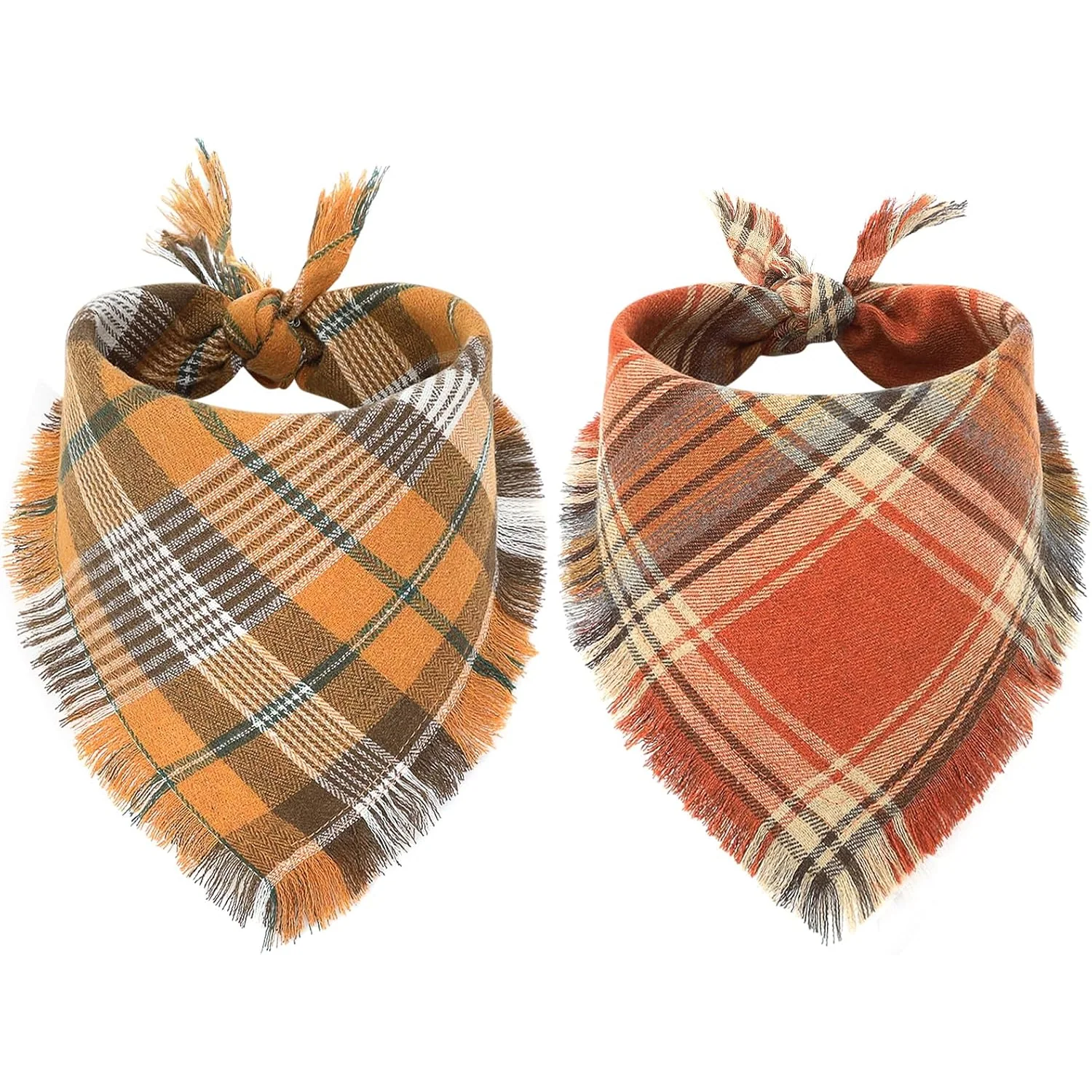 Vivifying Fall Plaid Dog Bandanas, 2 Pack, plaid with tassels, s