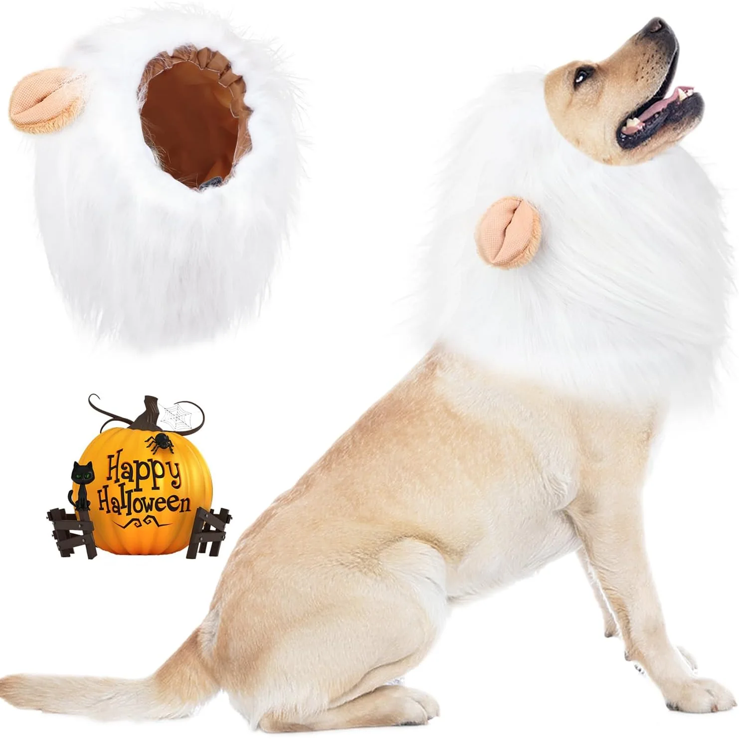 Vivifying Lion Mane Dog Costume, medium, white