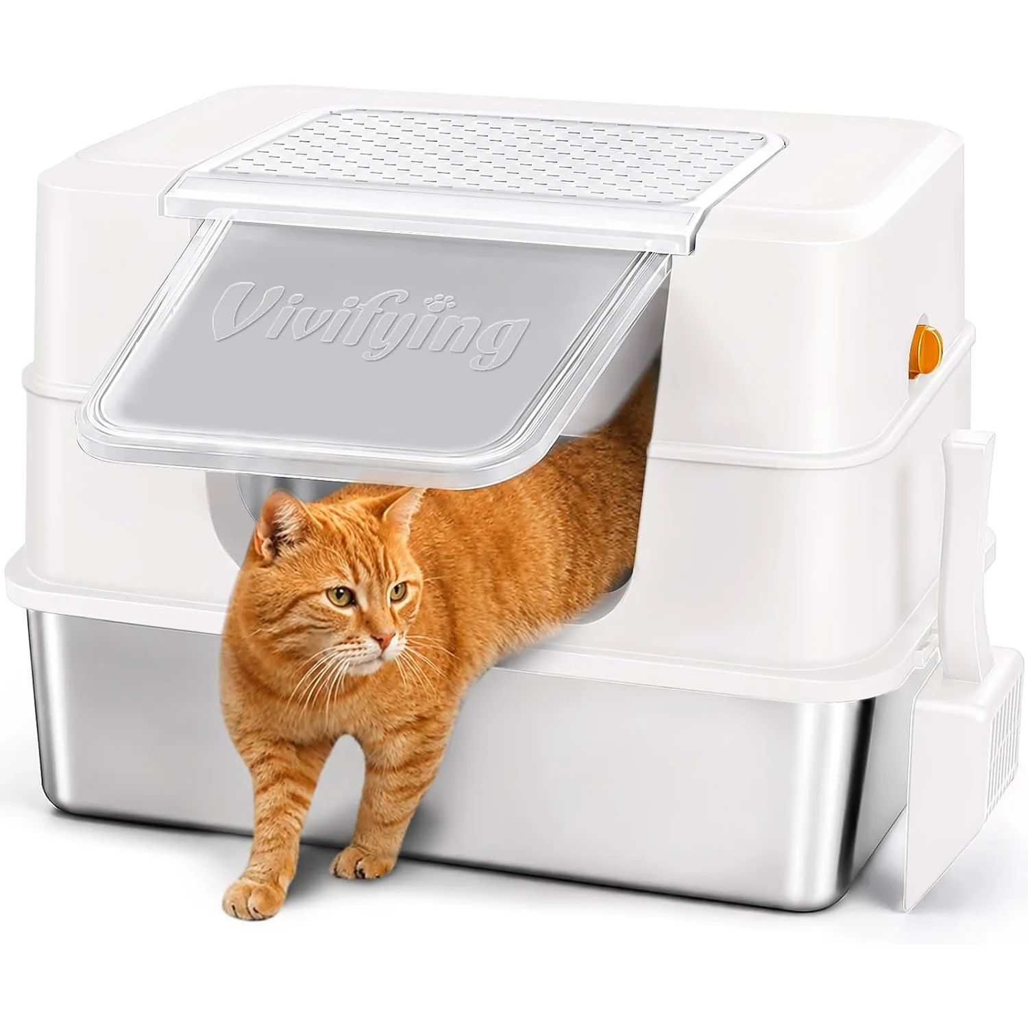 Vivifying Enclosed Stainless Steel Litter Box, white
